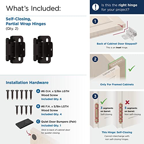 Image of Amerock 1 Pair 3 /8 inch Inset Oil-Rubbed Bronze Self-Closing Wrap Hinge
