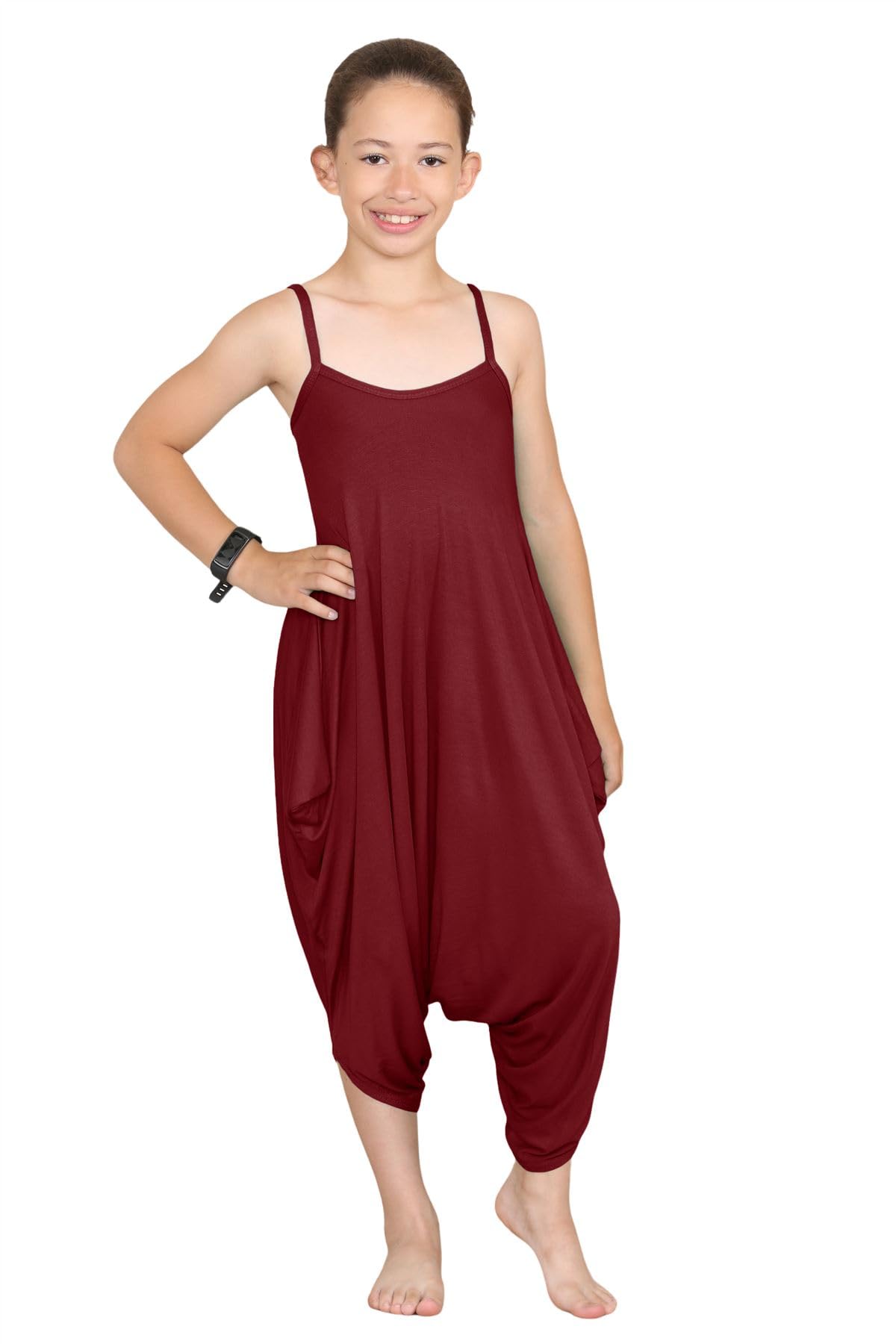 Hamishkane New Kids Girls Cami Jumpsuit Italian Drape Baggy Plain Lagenlook Romper Playsuit Wine