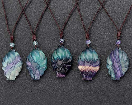 MANIFO Natural Crystal Gemstone Fox Pendant Necklace with Adjustable Woven Rope Chain4