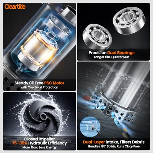 Image of Cleartide Stainless Steel Submersible Utility Water Pump, 3 /4 HP 3780 GPH, Thermoplastic Portable Plug & Work, Ideal for Pool, Flooded Basement, Hot Tub, Pond & Garden Draining, 10 FT Cord