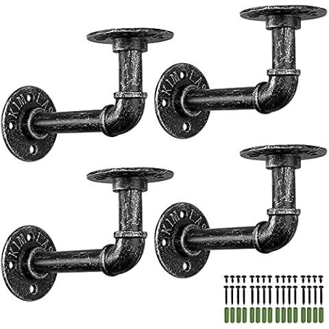 Tanice Pipe Shelf Brackets 4 Pack Industrial Shelf Vintage Wall Mounted Floating Shelves with Screws DIY Decoration for Home Bookshelf CDs Photo Frame (Sliver) Cover