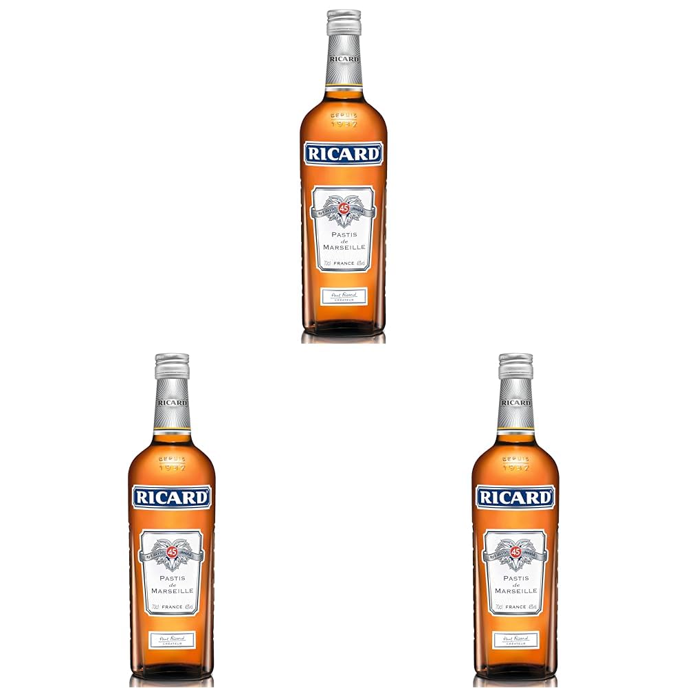 Ricard Pastis – Französischer Likör mit Sternanis, erfrischendem Kräuteraroma und Süßholzsaft – 1 x 0,7 L (Packung mit 3)
