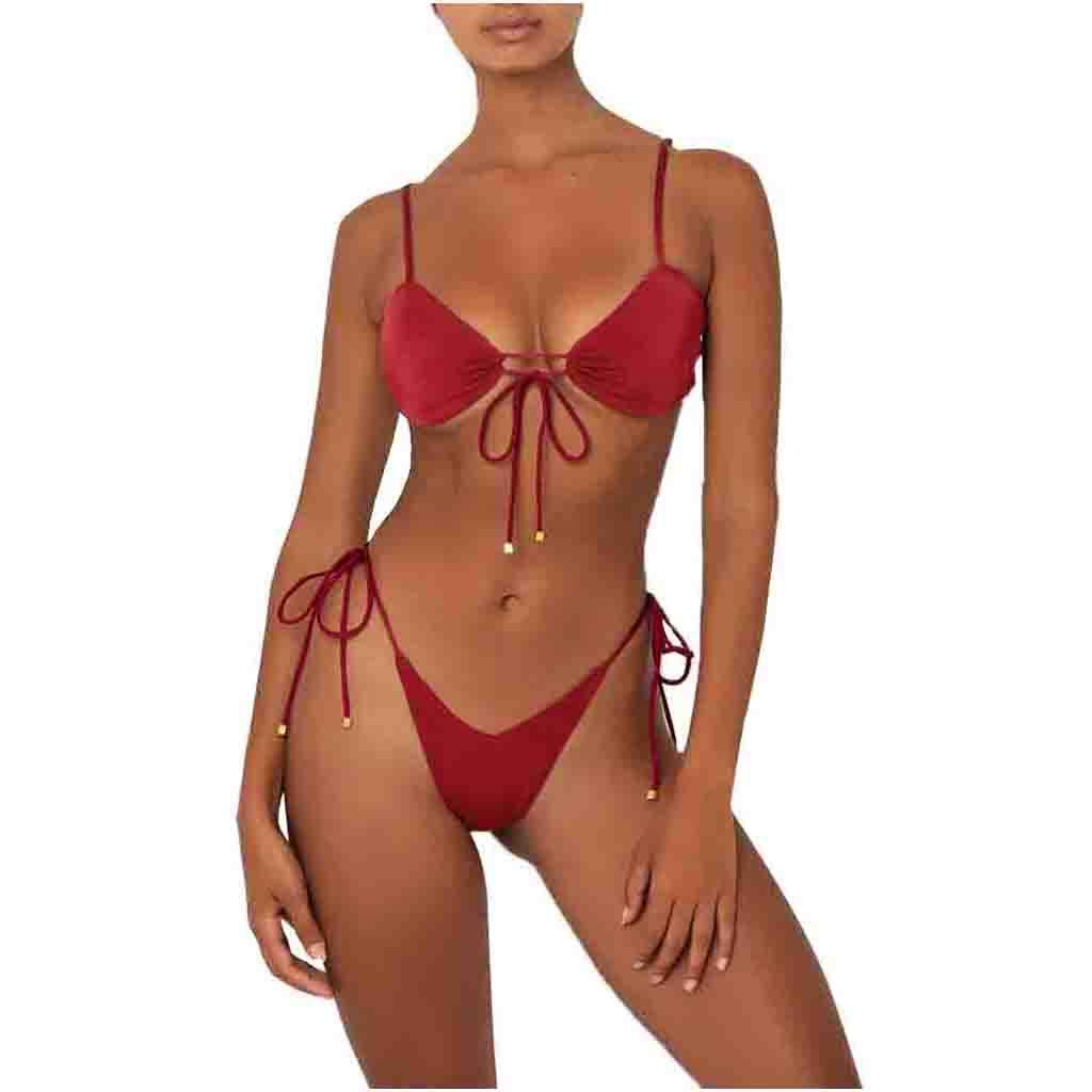 Genérico Sexy Tanga Bikini Mujer Traje de Baño de Dos Piezas Brasileño Bikinis Mujer 2024 Bañadores Bikini Push-Up Sujetador Acolchado Playa Ropa de Baño
