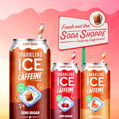 Image of Sparkling Ice Caffeine Soda Shoppe Root Beer Perfectly Caffeinated Sparkling Water with 70mg Caffeine, Zero Sugar, with Antioxidants and Vitamins, 16 fl oz Cans (Pack Of 12)