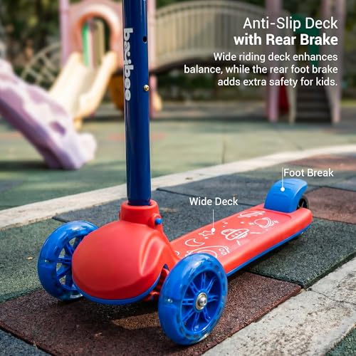 Image of Baybee Rydon Kids Scooter with 3 Height Adjustments | Portable Kick Scooter with PU LED Lights & Rear Brake | 3 Wheel Skating Scooter | Runner Scooter for Kids 2 to 10 Years Boys Girls (RED)
