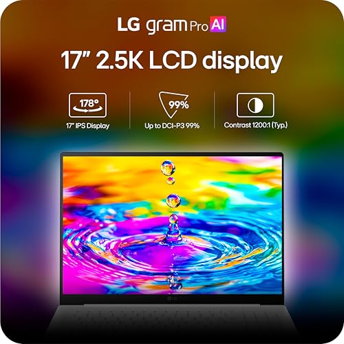 Image of LG gram Pro 17-inch Thin and Lightweight Dual AI Laptop Computer, Windows 11 Home, Copilot+ PC, Intel Core Ultra 7 355 Processor, 16GB RAM, 1TB SSD - Obsidian Black