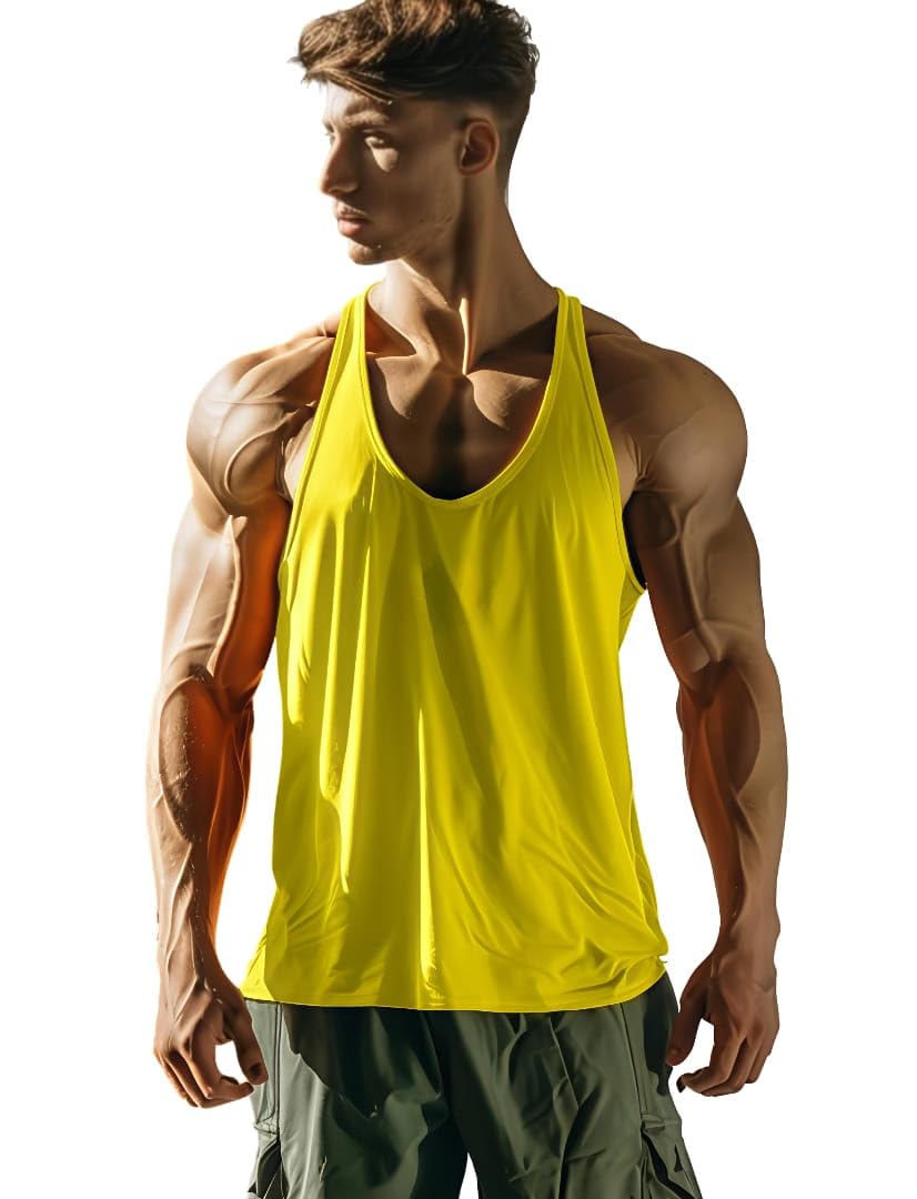 Men's Gym Stringer Polyster Tank Top, Sleeveless Workout Vest, Training and Fitness Bodybuilding Wear-picture-15
