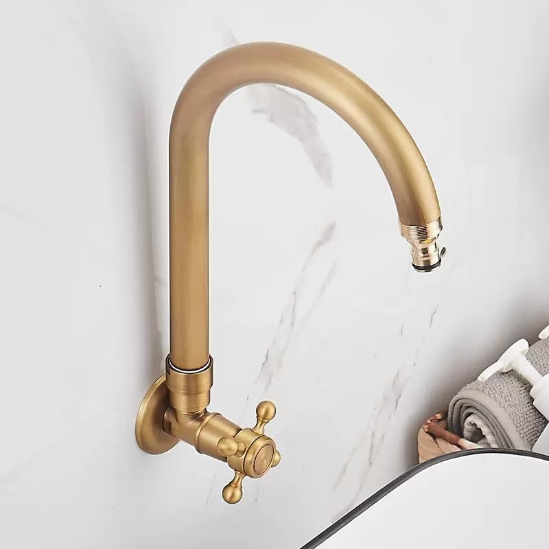 MOCHAMIK Robinet extérieur Mural en Laiton Total en Bronze Antique : Robinet d'eau Froide avec Bec Rotatif Commande à Levier (B)
