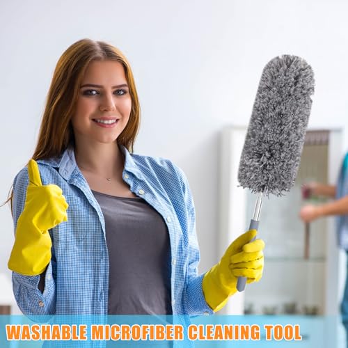 Image of Tanlade 12 Pcs Microfiber Feather Duster for Cleaning, Extendable 13-31 Inch Ceiling Fan Duster with Bendable Head, Washable Tools for Ceiling Fans, Furniture, Car, Cobwebs (Gray)