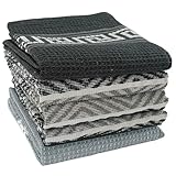 Olivia Rocco 5 Pack Tea Towels Venice 100% Cotton Kitchen Towel Super Absorbent Quick Drying Soft Dish Cloth Set, Grey