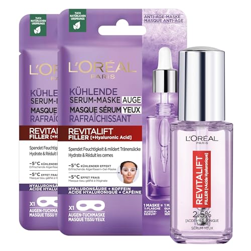 Sérum yeux Revitalift Filler L'Oréal Paris et masques tissu à l'acide hyaluronique