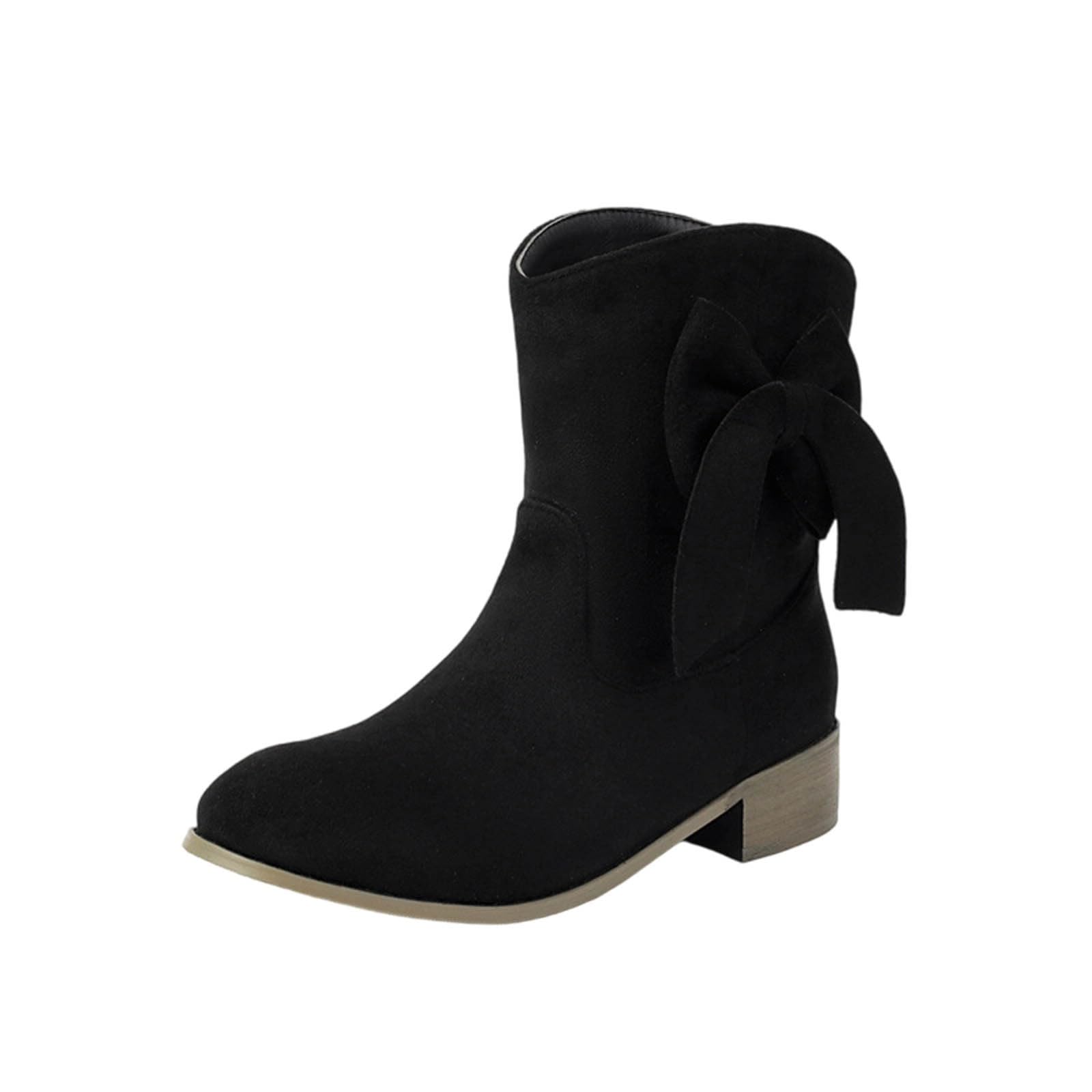 Women Chunky Heel Ankle Boots Side Bow Knot Slouchy Booties Fall Winter Fashion Suede Western Dress Boot