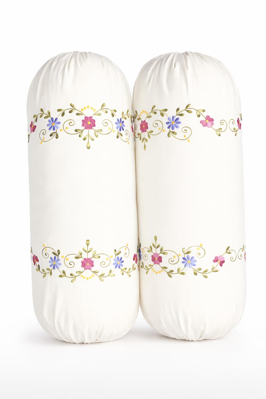 Pure Cotton Embroidered Bolster Cover 250 TC | Round Bed Side Long Bolster Pillow Cover to Fit 24" Length 9" Dia | Pack of 2 Bolster Cover Only-image-38