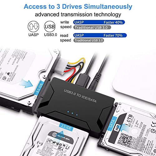 Image of MICROWARE USB 3.0 to IDE /SATA Converter Adapter with Power Switch for 2.5 inch /3.5 inch SATA /IDE /SSD Hard Drive Disks, Support 2TB, Include 12V 2APower Adapter & USB 3.0 Cable