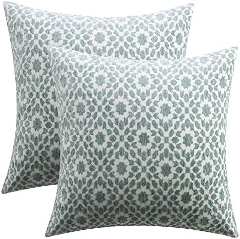 Throw Pillow Covers Double-Sides Embroidered Boho Throw Pillow Cases Accent Pillows for Bed Modern Tribal Textured Decorative Square Pillows Cover Handmade Pillow Shams (Grey-green-1, 20×20 inches)