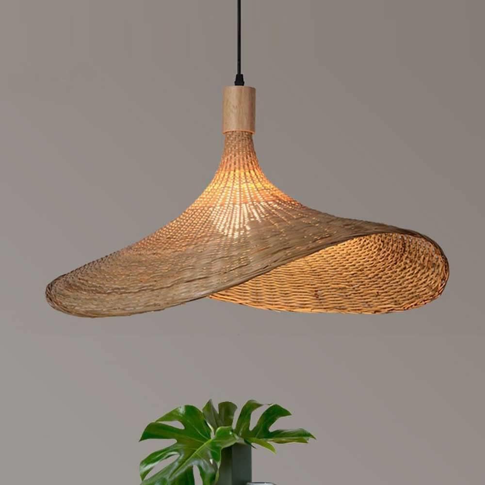 Bamboo Lantern Pendant Lamp Retro Chinese Rattan handmade Basket Ceiling Pendant Light Shade Rattan Dome Wicker Chandelier Lampshade Hanging for Living Room Bedroom Office resturant (40cm)