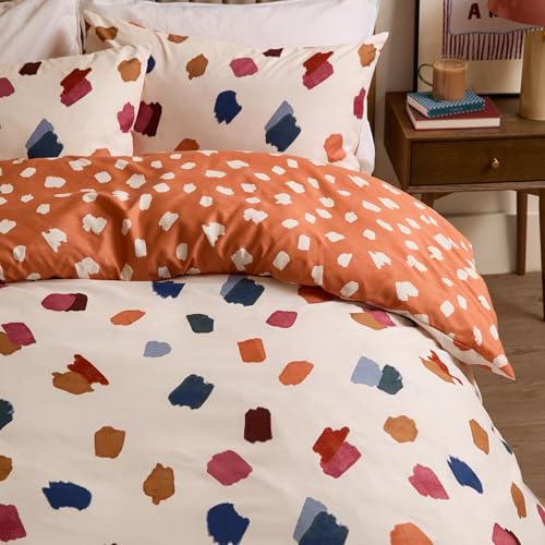 Duvet Day Astrid Duvet Cover Set – Reversible Ultra Soft Brushstroke Polka Dot Bedding Set (Multi/Orange - Single)