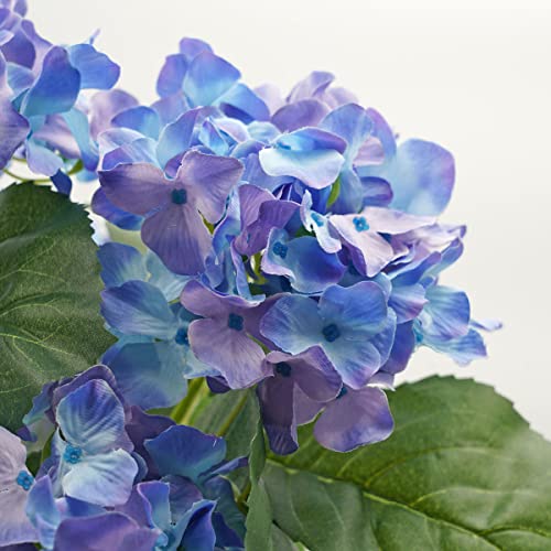 Greenbrokers Artificial Blue Hydrangea Flower Bush In White Tin Window Box (45Cm) With Nine Flower Clusters For Home Or Outdoor Living #TOP2