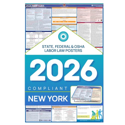 Image of New York 2026 Labor Law Poster - State & Federal Employment Compliance - OSHA, EEOC, FMLA, Minimum Wage- Premium Paper Workplace Poster - Folded & Unlaminated - Envelope Packed - 26 inch x 39.5 inch