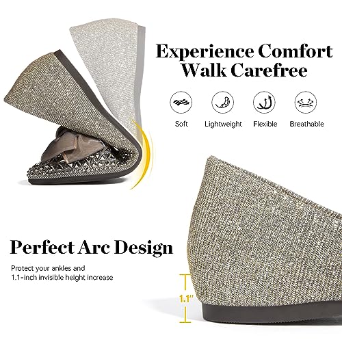 Zelaprox Women's Flats Shoes Rhinestone Pointed Toe Comfort Dressy Flat Silver Bowknot Casual Ballet Shoes3