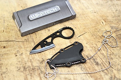 Wartech HWT233 4.25 Inch Skull Fixed Blade Neck Knife with Plastic Hard Sheath (Black)
