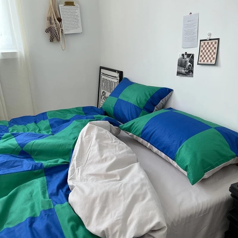 Bed, 100% Cotton Bedding Sets Blue White Plaid Duvet Cover Flat Sheet Pillowcase Twin Queen Size Bedlinen