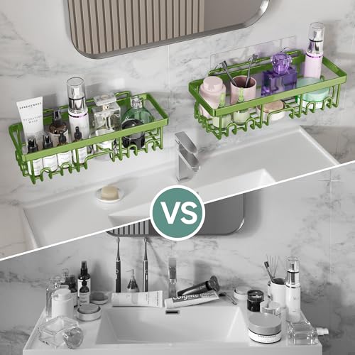 Veken Rustproof & Waterproof Shower Caddy 6-Pack, No Drilling Adhesive Shelves Rack with Soap Holder, Large Capacity Bathroom Organizers and Storage, Wall-Mounted Kitchen & Home Decor