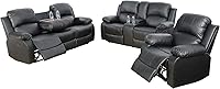 Vista 1 de Juego de muebles de cuero regenerado para sala de estar, juego de sofá reclinable, juego de muebles de dos plazas en sala de estar, sofá reclinable