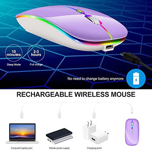 Image of KLO Rechargeable Bluetooth 5.2 /3.0 /Type-C /USB-2.4G Mouse for MacBook /MacBook air /Pro /iPad, Wireless Mouse for Laptop /Notebook /pc /iPad /Chromebook (2 /Purple)