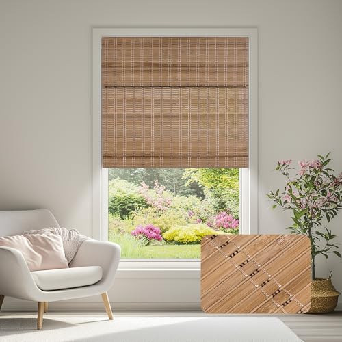 Doing-X Cordless Bamboo Roman Shades, Natural Light Filtering Bamboo Blinds,