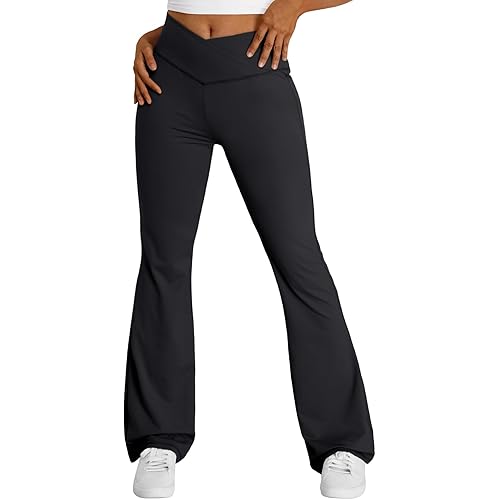 Trendy Queen Flare Leggings for Women Wide Leg Yoga Pants V Crossover High Waisted Bootcut Work Pants Fall Outfits 2024