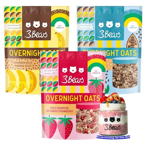 3Bears Overnight Oats Probier-Set – 3 x 400g | Bestseller Frühstück zum Einweichen über Nacht | Vegan, ohne Industriezucker & Zusatzstoffe | Mit natürlichen Zutaten