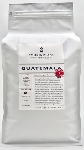 Smokin Beans Café Guatemala recién tostado de 5 libras, procesamiento lavado, tostado espresso, café especial de grano entero prémium