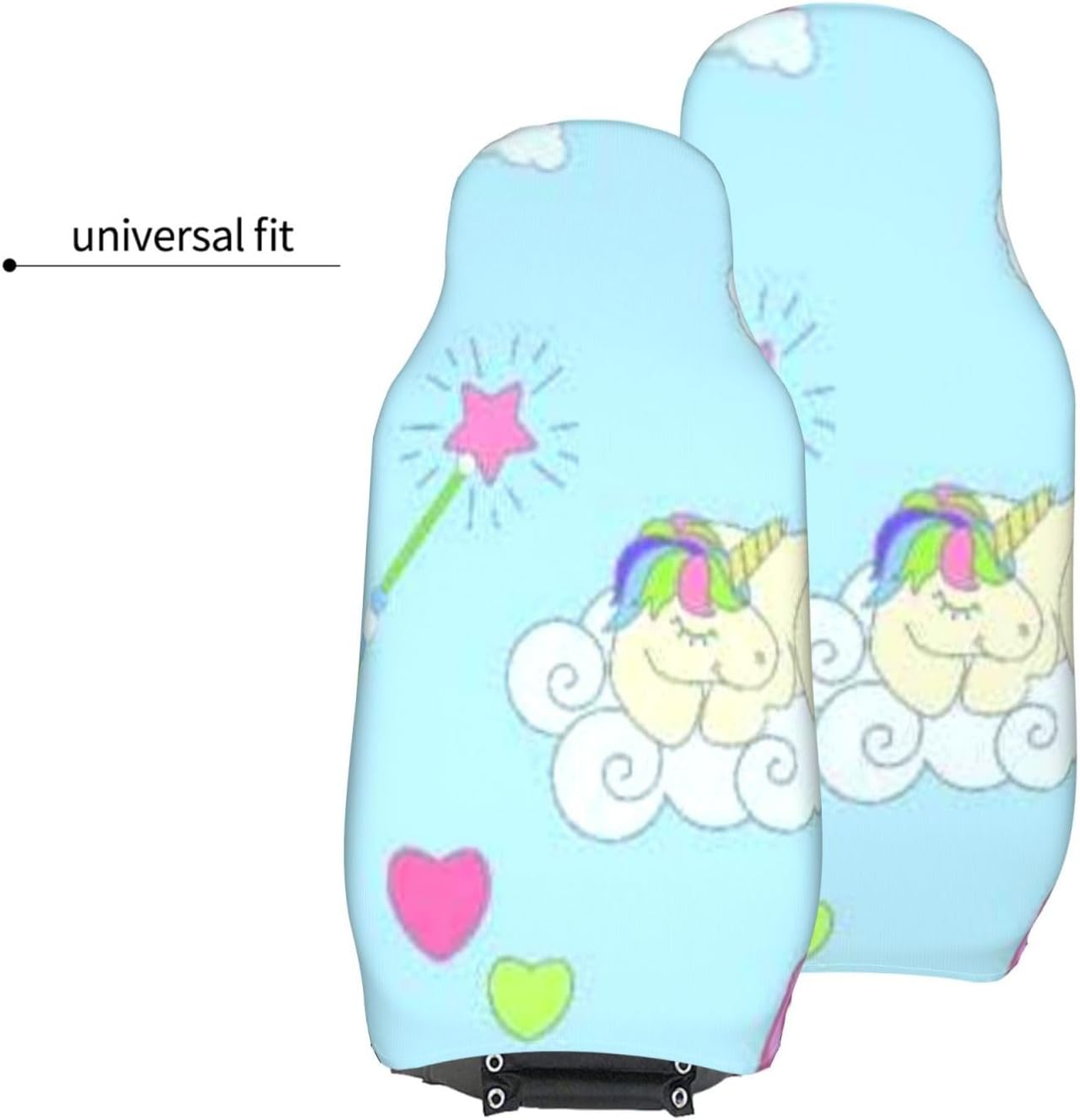Vector Seamless Pattern With Cute Unicorns Rainbow Clouds Magicsticks And Heart Stars Car Seat Covers 2-Pack - Fit For Sedans, Trucks, Suvs, Automotive Seat Protectors With Reinforced Stitching