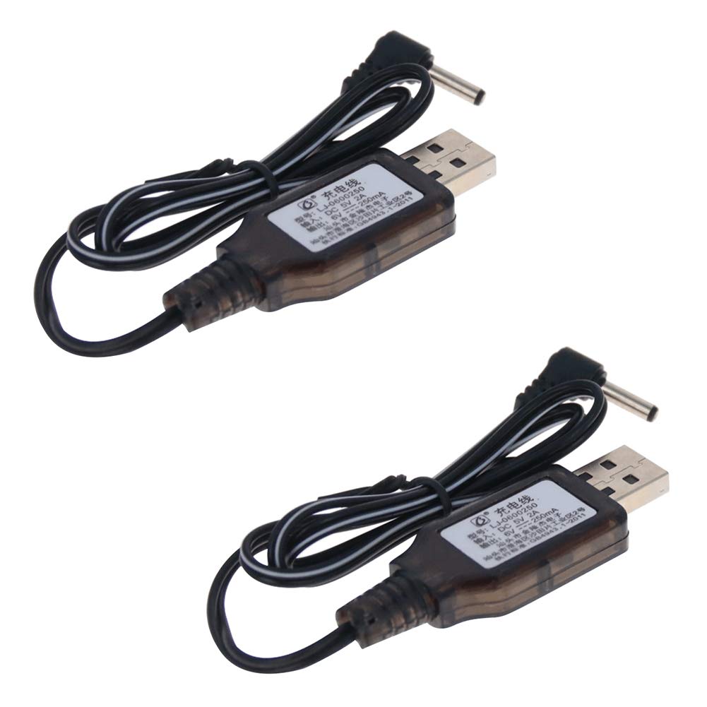Fielect 2Pcs 6V 250 mA USB Charger Cable 3.5mm DC Elbow for RC Car Toy Ni-MH Ni-CD Battery Charger