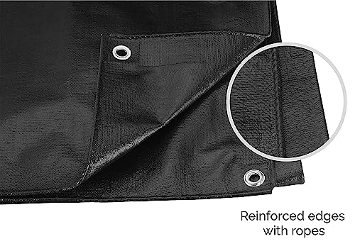 Image of SIGMA (LABLE) 30FT X 18FT 230 GSM Waterproof Tarpaulin Heavy Duty HDPE Sheet Super Strong Tadpatri 250 Micron UV Treated Rain, Roof, Shed Protection Multipurpose Cover, Black (Eyelets Every 3ft)