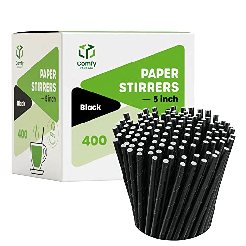 Comfy Package [Pack de 400] - Pajitas de papel/agitadores para bebidas - 100 % biodegradables - Para café y cócteles - Negro