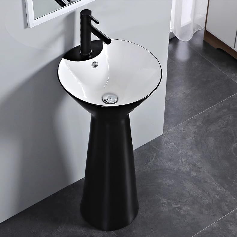 Lavabo Fregadero De Pie Fregadero de pedestal minimalista moderno, lavabo de columna de cerámica mate, lavabo de tocador de pie de piso de baño de una pieza con kit de drenaje y grifo Fregadero indepe