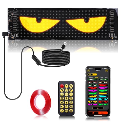 CRILEAL Multi-Panel Sync Car Eyes Display 64x20 LED Sign (14'x4.3') | USB 5V Programmable Scrolling Text/Animation | APP + Remote for Car/Store Ads（1pcs）