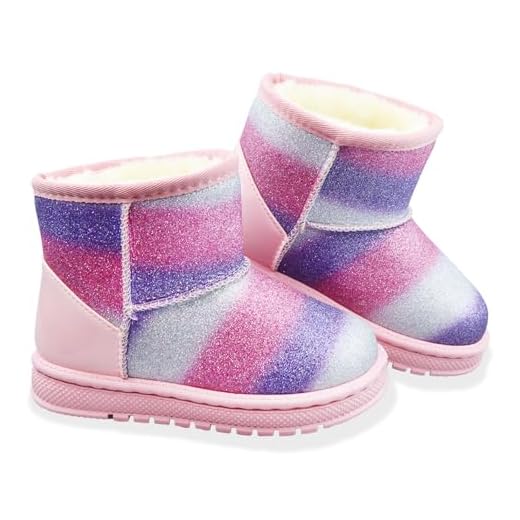 Sugmzox Botas de neve infantis para meninas, com glitter, durável, antiderrapante, para uso ao ar livre (bebês/crianças pequenas), Arco-íris, 9 Toddler