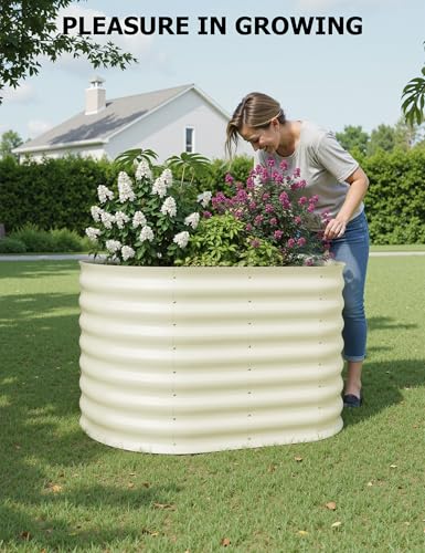 GarveeHome 4x2x2ft Raised Garden Bed,Galvanized Raised Planter Boxes Outdoor with Easy Assembly, Large Garden Bed for Vegetables, Fruits, Flower,Raised Garden Bed,Beige