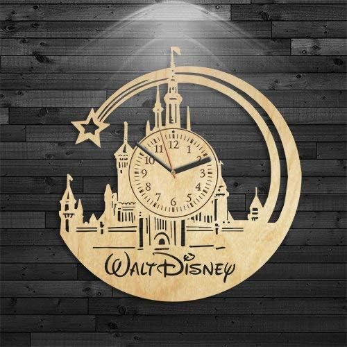 Kovides Walt Disney Wood Clock, Disney Wood Clock, Mickey Mouse Gift for Girl, Bambi Birthday Gift, Walt Disney Clock, Cinderella Wall Clock Modern, Cartoon Gift for Kids, Alice in Wonderland Clock