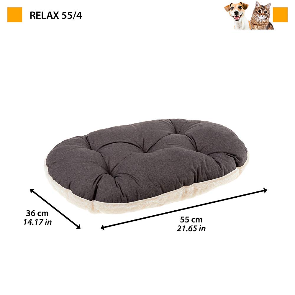 Ferplast Cuscino Cane e Gatto RELAX 55/4, Lettino per Cani Gatti Animali Domestici, Materassino, Cuscino Imbottito per Cuccia Cane e Gatto, Ovale, Pe luche e Cotone, Lavabile, 55 x 36 cm