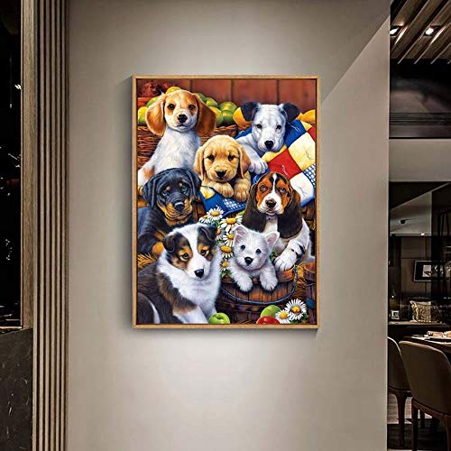 Dwdabao 5D Diamond Painting Cute Dog Art Diamond Painting Dog Cross Stitch Full Diamond Crystal Decoration Craft Home Wall Decoration Children's Gift (12X16 Inch) #TOP1