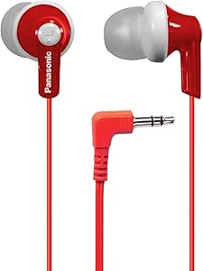 Panasonic ErgoFit Wired Earbuds, In-Ear Headphones with Dynamic Crystal-Clear Sound and Ergonomic Custom-Fit Earpieces (S/M/L), 3.5mm Jack for Phones and Laptops, No Mic - RP-HJE120-R (Red)