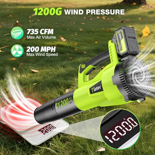 Tietoc Leaf Blower Cordless, 1200W Brushless Electric Leaf Blower with 2 X 5.0Ah Battery, 6 Speed Powerful Leaf Blowers for Garden, Patio, Lawn Care - Image 7