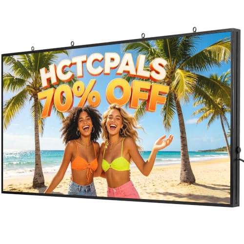 Image of P4 Outdoor LED Sign 65 inch x 34 inch Programmable Scrolling Message Board, IP65 Waterproof Full Color Digital Signage Display with WiFi & USB Control, High Brightness LED Screen for Business Store Advertise