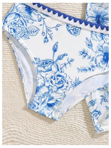 Milumia Girl's 3 Piece Swimsuit Floral Print Spaghetti Strap Swimwear with Beach Sarongs4
