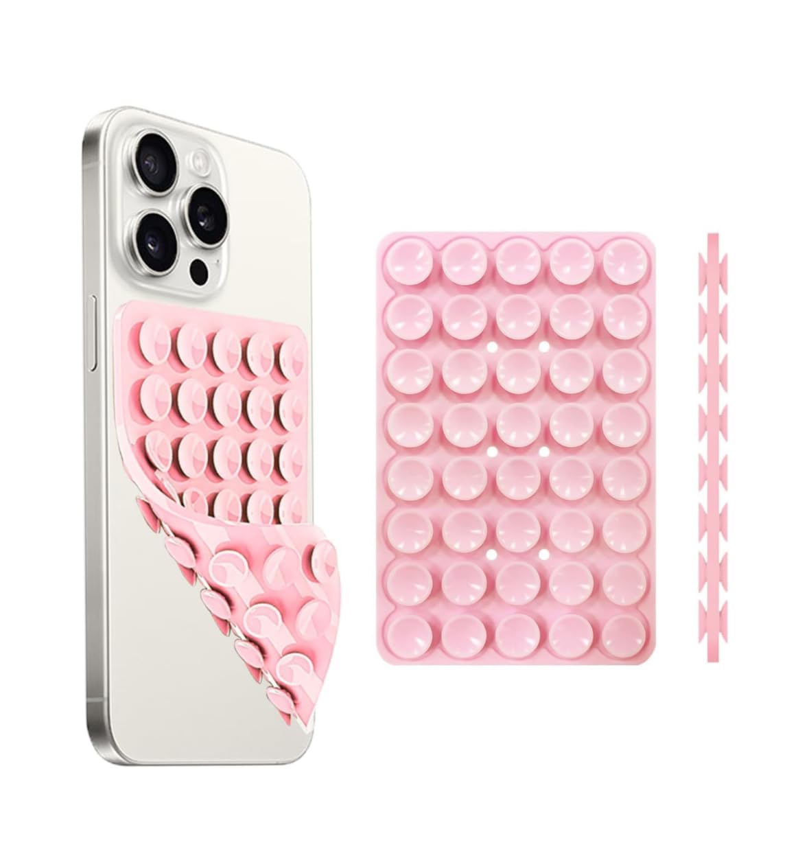 clauzio silicone suction cup phone case mount double sided, phone accessories hands-free strong grip holder for selfies and videos, silicon phone stand for iphone and android (pink)