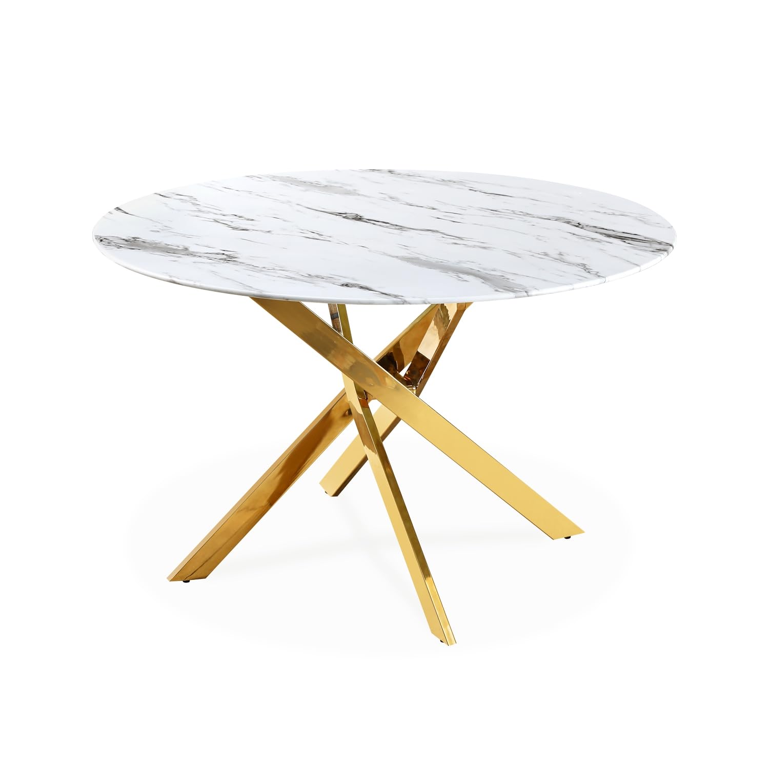 INTENSE DECO Table Ronde en Verre Effet marbre et Pieds doré Holy